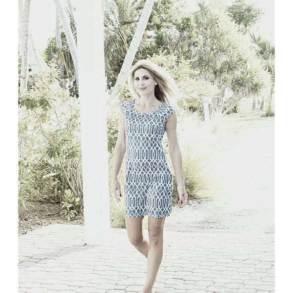 Jean-Pierre Klifa Paris Lilly Celtric Royal blue and white geometric pattern she - Picture 9 of 9